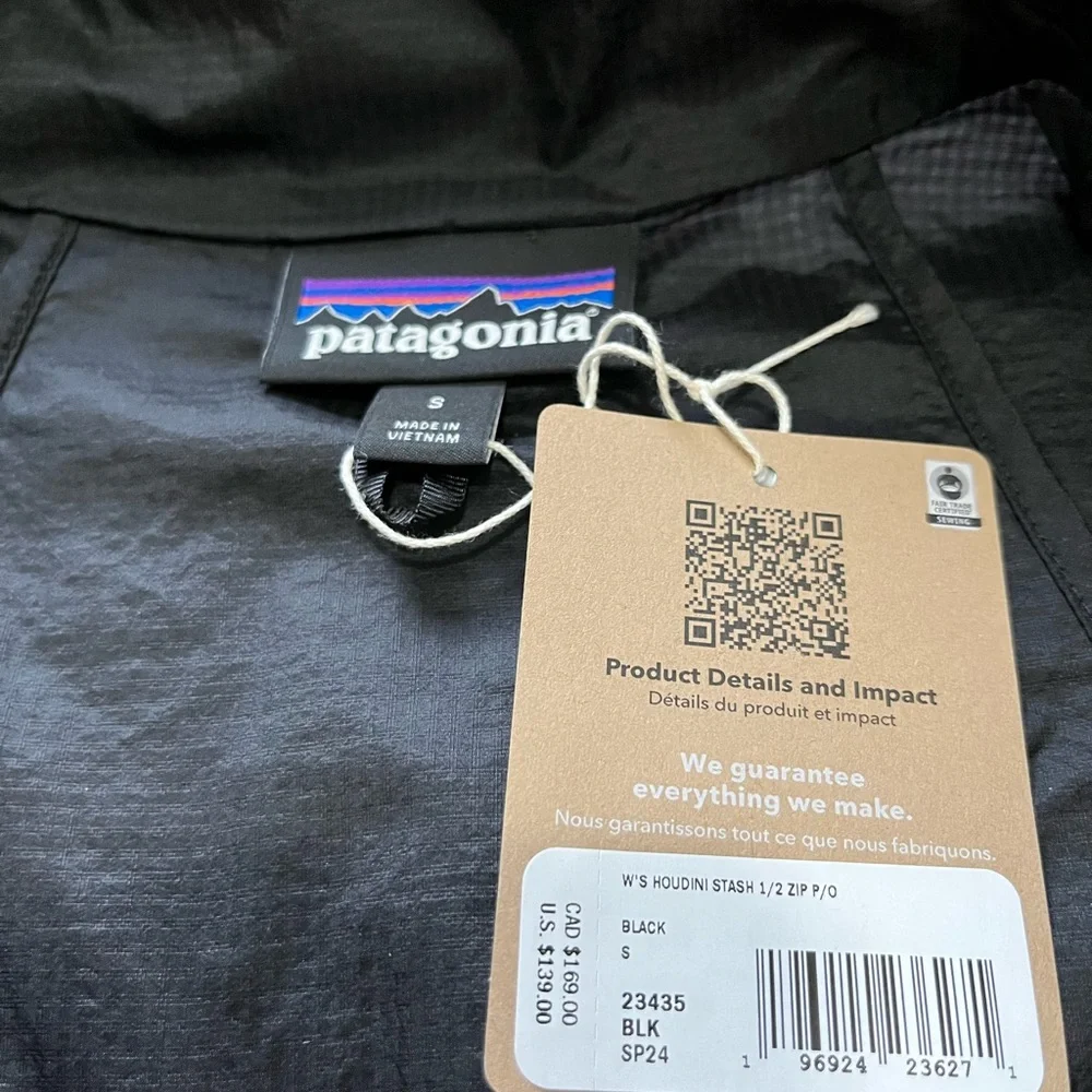 New Patagonia Houdini Stash 1/2 Zip Pullover Jacket Black Windbreaker Womens - Picture 5 of 10